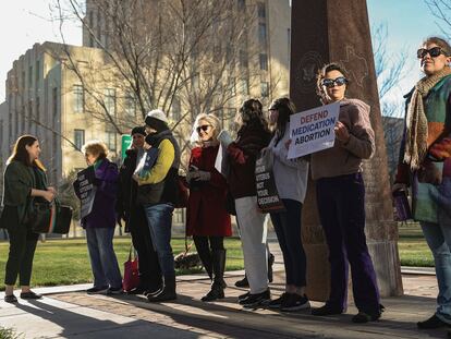 Women's March group protest outside the Federal Courthouse on Wednesday, March 15, 2023 in Amarillo, Texas