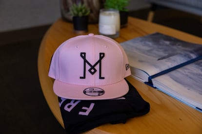 An Inter Miami cap sits on the desk of Cuban-American entrepreneur Jorge Mas.