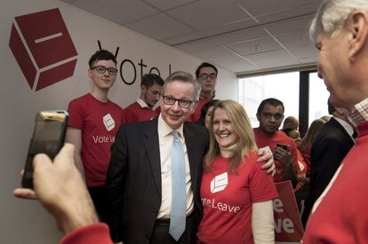 El ministro de Justicia brit&aacute;nico, Michael Gove, este s&aacute;bado en Londres en una mitin a favor de salir de la Uni&oacute;n Europea.