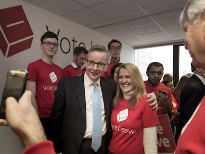 El ministro de Justicia británico, Michael Gove, este sábado en Londres en una mitin a favor de salir de la Unión Europea.