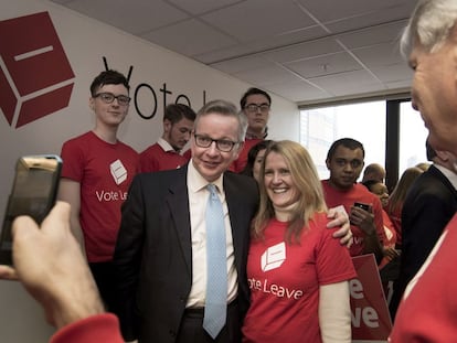 El ministro de Justicia brit&aacute;nico, Michael Gove, este s&aacute;bado en Londres en una mitin a favor de salir de la Uni&oacute;n Europea.