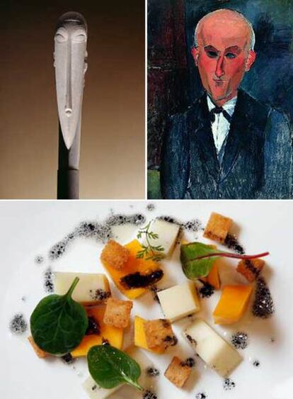 Evocaciones de Modigliani en el menú del restaurante Paradis sobre obras expuestas en el Museo Thyssen.