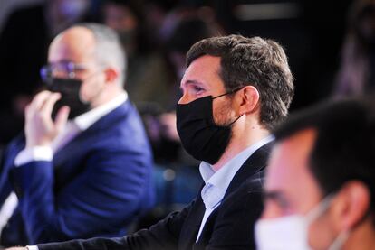 El presidente del PP, Pablo Casado, durante un acto central de campaña electoral en Barcelona (España), el pasado 7 de febrero.