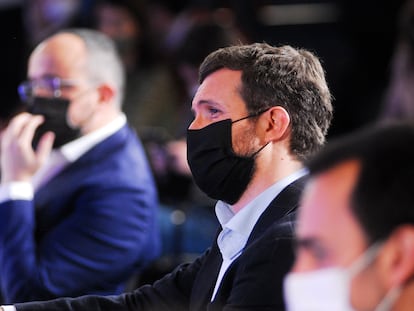 El presidente del PP, Pablo Casado, durante un acto central de campaña electoral en Barcelona (España), el pasado 7 de febrero.