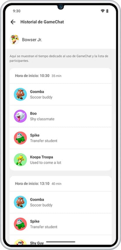 Historial chat Nintendo Switch