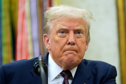 Donald Trump en La casa blanca, el 6 de agosto de 2025.
