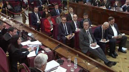 Los entonces acusados durante la segunda jornada del juicio del 'procés'.