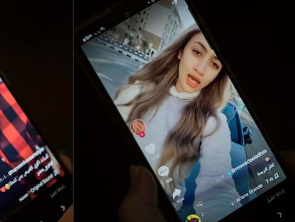 Las 'influencers' egipcias Haneen Hossam y Mowada Al-Adham, en vídeos de la plataforma TikTok.