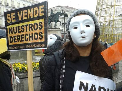 Manifestación en Madrid por los derechos de las personas sin hogar.