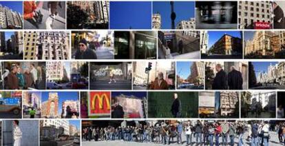 <i>Collage</i> de instantáneas de la Gran Vía tomadas el sábado para hacer una gran panorámica.