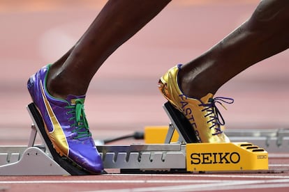 Las zapatillas tan singulares que lució Bolt en la final.