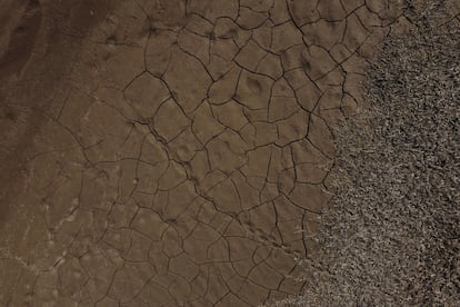 La sequía deja la tierra quebrada a las orillas del río Paraná, como muestra esta imagen.