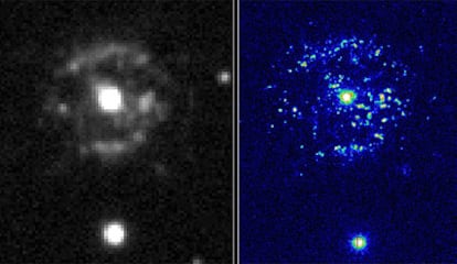 La nova recurrente T Pyxidis, observada con telescopios terrestres y con el Telescopio Espacial Hubble, cuyos restos aparecen como burbujas de gas.