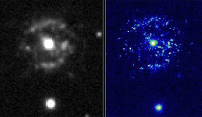 La nova recurrente T Pyxidis, observada con telescopios terrestres y con el Telescopio Espacial Hubble, cuyos restos aparecen como burbujas de gas.