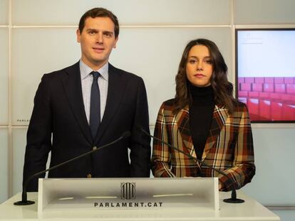 Albert Rivera i Inés Arrimadas, aquest migdia, al Parlament.