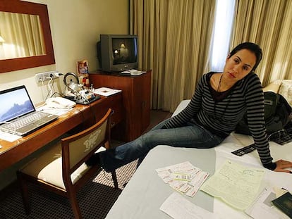Marcia Rocha, en su habitación de un hotel cercano al aeropuerto de Madrid-Barajas.