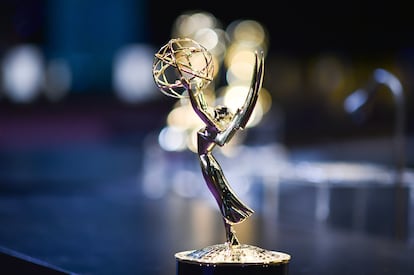 An Emmy statuette is pictured during the 77th Primetime Emmy Awards red carpet rollout on Thursday, Sept. 11, 2025, in Los Angeles. (Photo by Richard Shotwell/Invision/AP)