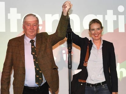 Os líderes da AfD, Alexander Gauland e Alice Weidel, neste domingo.