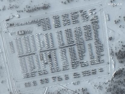Satellite image of Russia‘s military build-up along the border with Ukraine.