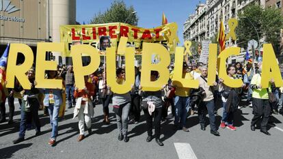 Manifestación de este domingo en Barcelona en apoyo a los políticos presos.