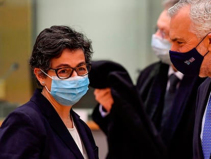 Foreign Affairs Minister Arancha Gonzalez Laya at the EU headquarters in Brussels on Monday.