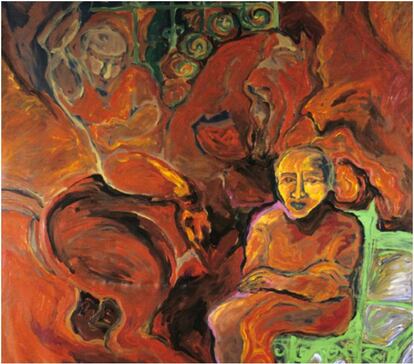 'Actitud' (1989), de Virginia Patrone (Montevideo, 1950) (Acrílico y óleo sobre tela, 131x128 cm). Patrone es una autodidacta que en 1989 fundó, junto a Carlos Musso y Carlos Seveso, el 'Taller Buenaventura'.