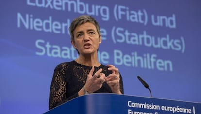 La comisaria europea de Competencia, Margrethe Vestager, durante una intervención en Bruselas.