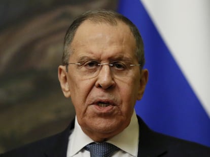 El ministro ruso de Exteriores, Serguéi Lavrov, durante una rueda de prensa el 26 de abril en Moscú.