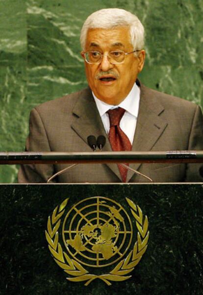 El presidente de la ANP, Mahmud Abbas, durante su discurso de esta noche en la sede de la ONU en Nueva York.