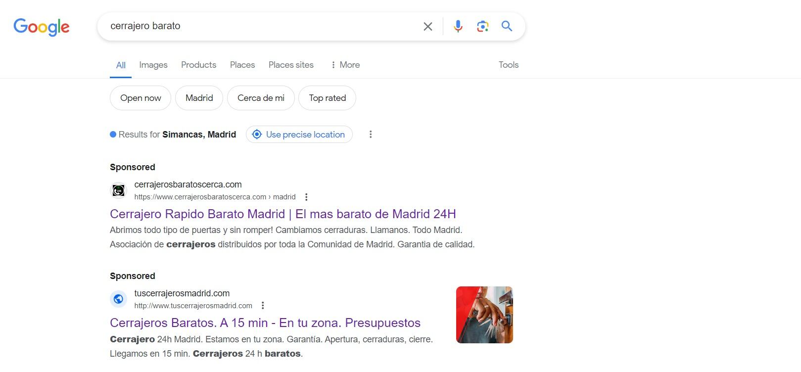 Captura de pantalla de la búsqueda en Google 