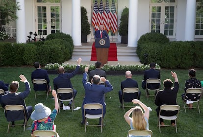 Donald Trump, en una rueda de prensa en el Rose Garden el pasado julio antes de la reforma.