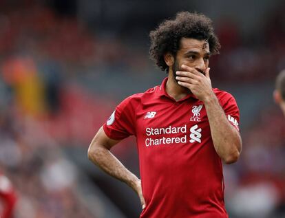 Salah, durante un partido con el Liverpool en la Premier League.