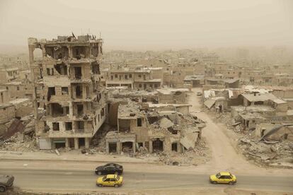 Vista del barrio de Karm al-Jabal, que fue controlado por los rebledes sirios, antes de la reconquista, por parte de las fuerzas del gobierno, del norte de Alepo (SIria).