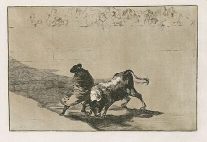 'El diestrísimo estudiante' de Francisco de Goya (1816). Aguafuerte 25 x 32 cm.