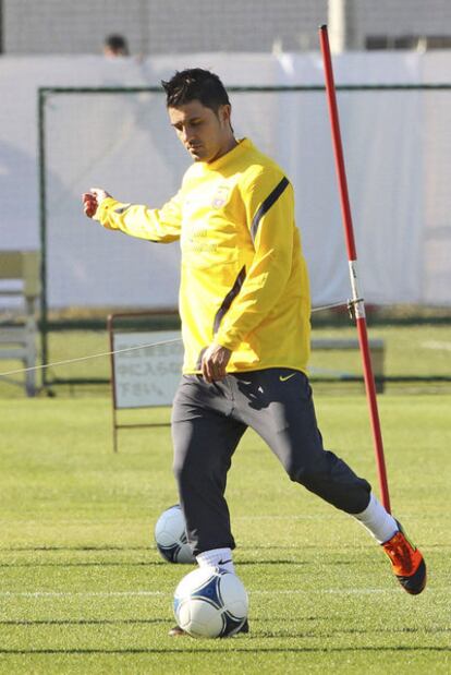 Villa, ayer durante el entrenamiento del Barcelona en Japón.