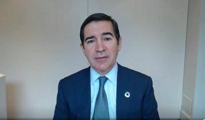 El presidente de BBVA, Carlos Torres, en la presentación de resultados de 2020.
 