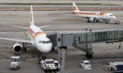 Aviones de Iberia en el aeropuerto de Barajas.