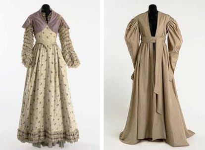 De izquierda a derecha, , los trajes que lucieron Elizabeth Taylor y Greta Garbo en <i>Desayuno con diamantes, Funny girl, El árbol de la vida </i> La dama de las camelias.