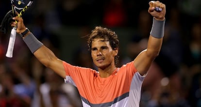 Nadal celebra su victoria frente a Fabio Fognini.