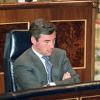 El ministro del Interior, Ángel Acebes, durante la sesión de control del Congreso.