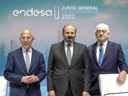 Francesco Starace, consejero delegado de Enel y vicepresidente de Endesa; Juan Sánchez-Calero, presdidente y José Bogas, consejero delegado.