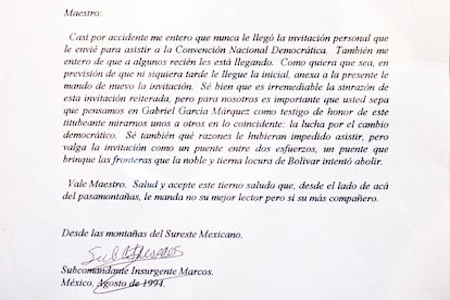 Fragmento de una carta escrita por el subcomandante Marcos.