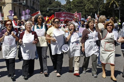 Protesta de trabajadoras del hogar en Valencia, en 2019.