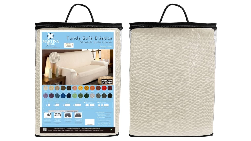 Funda de sofá protegida con una bolsa de PVC con asa.