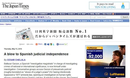 El diario japonés publica una tribuna sobre la situación del juez con el título "Una bofetada a la independencia judicial"