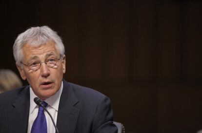 Chuck Hagel en su comparecencia en el Senado, este martes. 