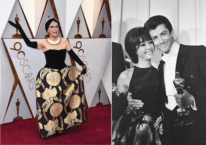 La actriz Rita Moreno, un icono, posa con el mismo vestido que lució cuando recibió el Oscar en 1962 por su papel en 'West Side Story'.