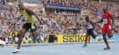Usain Bolt, en el momento de ganar Jamaica el relevo 4x100.