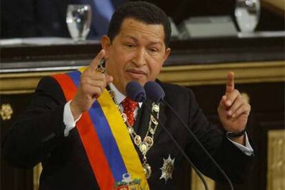 El presidente venezolano, Hugo Chávez, durante su discurso anual en la Asamblea Nacional.