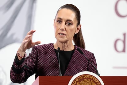 Claudia Sheinbaum, durante la conferencia matutina, en Palacio Nacional, este miércoles.